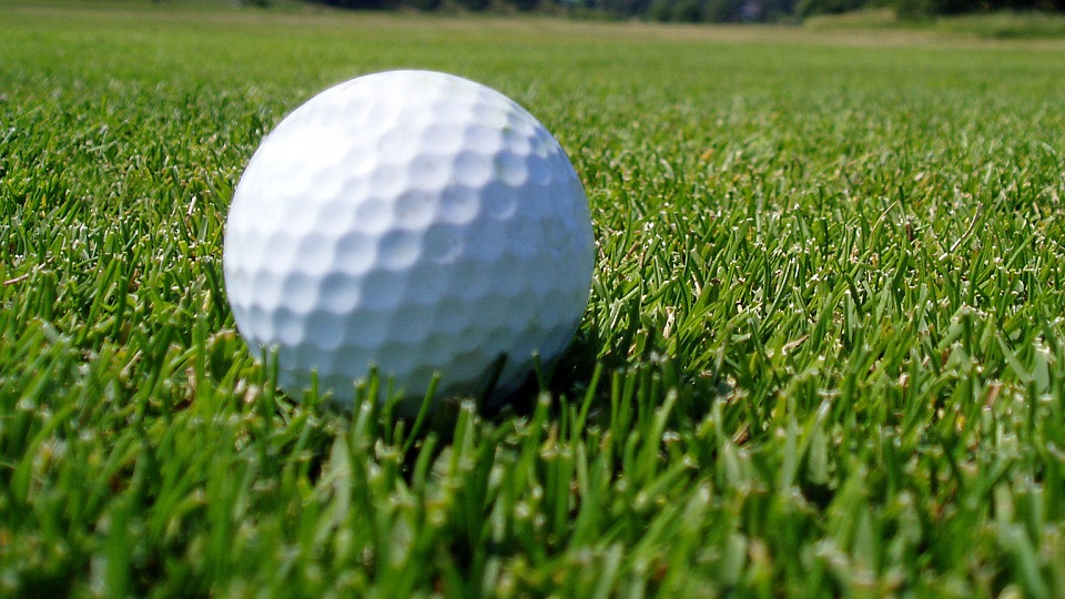 Golfboll på grönt gräs