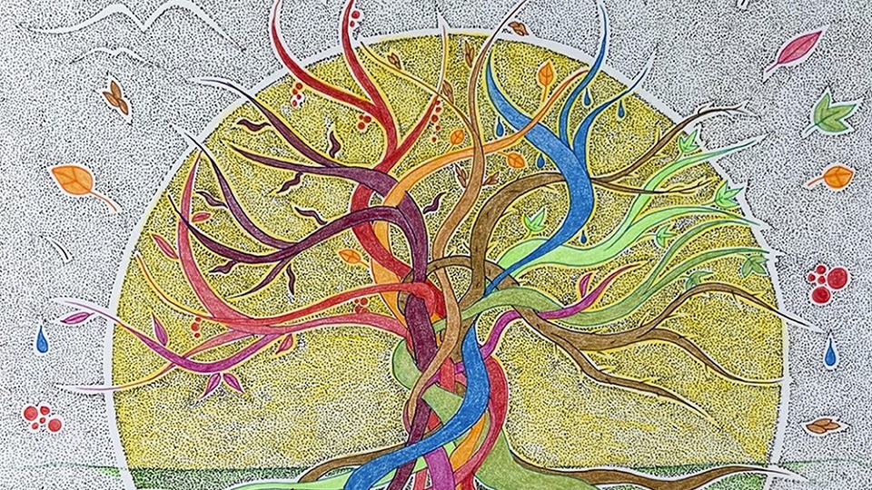 Illustration av ett träd i massa färger