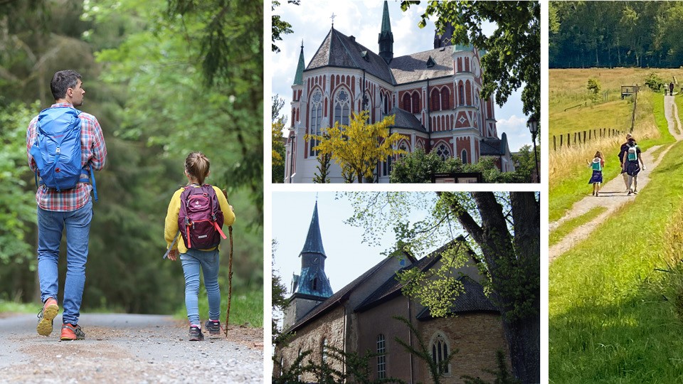 Kyrkor i Jönköpings län och vandrare som promenerar tillsammans längs olika leder