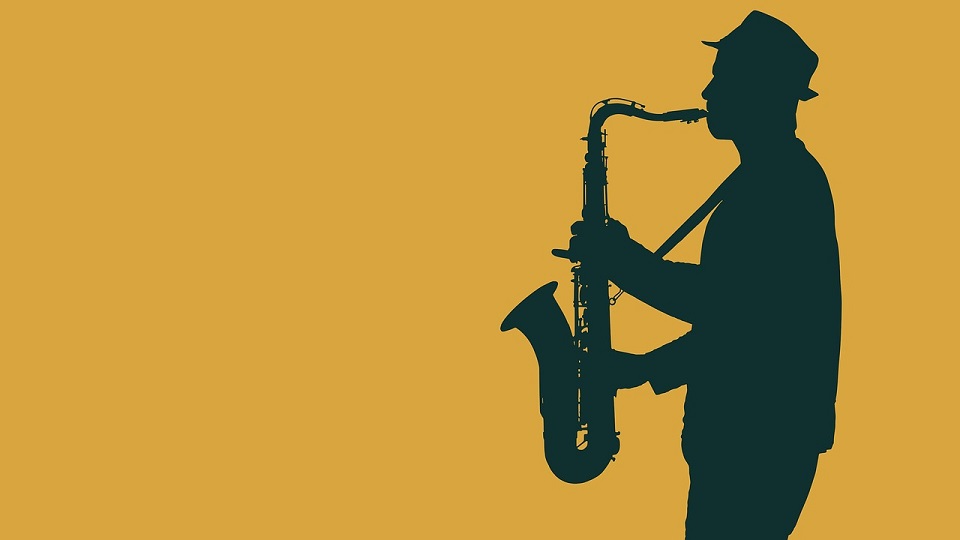 Illustration av en man som spelar saxofon.