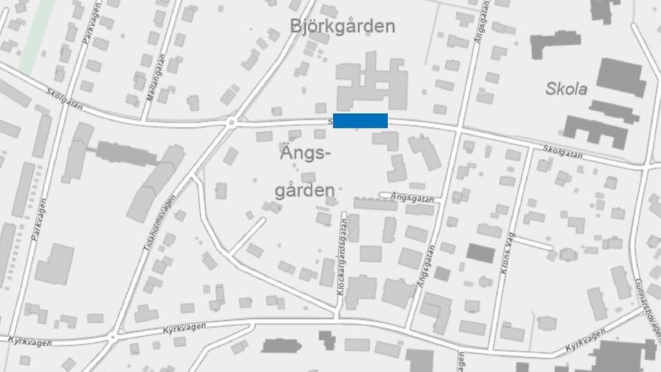 Karta med blå markering på sträckan som är avstängd. 
