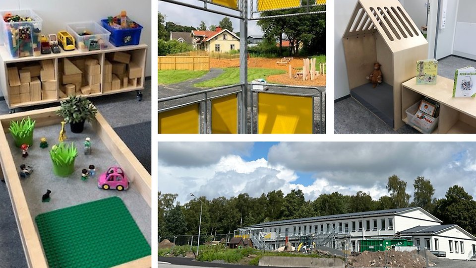 Collage med Trollängens förskola, interiör och exteriör